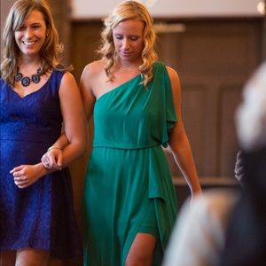 BCBG Max Azria one shoulder floor length dress